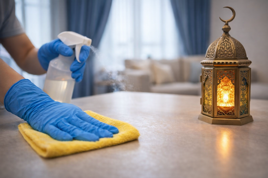 Čišćenje za Ramazan – dezinfekcija i brisanje površina u domu uz dekorativnu ramazansku lampu